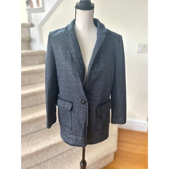 Banana Republic Navy Marled Raw Hem Wool Blend Single Button Blazer - Picture 1 of 8
